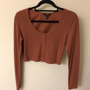 Rust Cropped Waffle Knit Top
